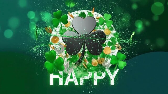 Happy St. Patrick's Day Background with Floating Green Shamrocks