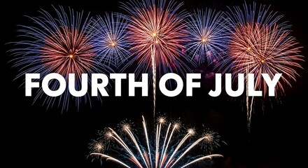 Fourth of July celebration with vibrant fireworks exploding in the night sky over a dark background.
