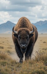 A Bison Resting Peacefully Beneath the Wide Open Sky