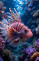 A Lionfish Curiously Exploring Its Surroundings in the Coral Garden