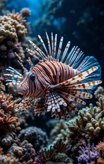 A Lionfish Curiously Exploring Its Surroundings in the Coral Garden