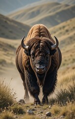 A Bison Resting Peacefully Beneath the Wide Open Sky
