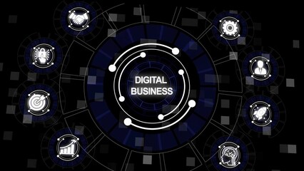 Fototapeta premium Digital Business Concept with Interconnected Icons and Data Flow on Dark Background technology network