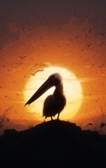 A Pelican Resting on the Dock with Its Long Neck Curled Gracefully