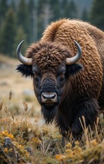 A Bison Resting Peacefully Beneath the Wide Open Sky