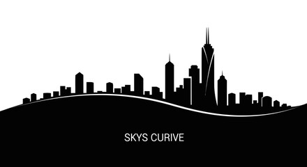 Obraz premium Stylized city skyline silhouette with a curved base, featuring various tall buildings and urban structures against a bright studio background.