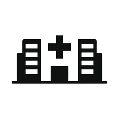 Obraz premium Medical cross symbol between two hospital buildings, ui elements