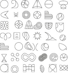 Collection of various abstract geometric and organic line art shapes displays modern design elements for branding.