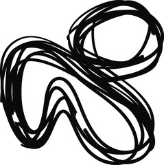 Abstract tangled scribble shape illustrates confusion or a messy thought process isolated on a white background.