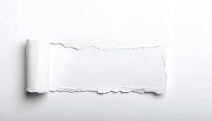 Torn white paper sheet with rolled edge, clean, bright studio shot