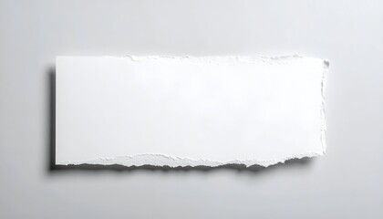 White torn paper rectangle on a white background, subtle shadows cast