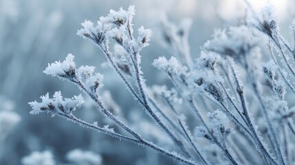 Obraz premium Delicate Frost Covered Wildflowers in Soft Morning Light.