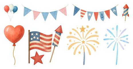 Obraz premium PNG Festive patriotic decorations and fireworks on transparent background