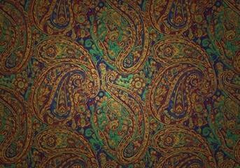 Vibrant traditional Indian paisley pattern background, seamless classic textile design element, rich color and detail, illustration, luxurious, pattern