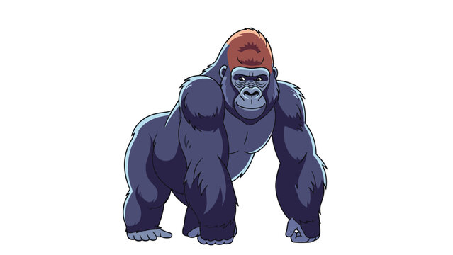 Majestic silverback gorilla standing in a powerful four-legged posture, featuring detailed blue fur and a noble expression for nature themes.