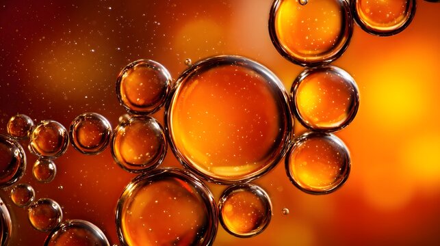 Macro View of Amber Bubbles and Liquid Droplets.