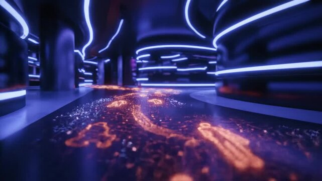 Futuristic Tunnel with Neon Lights and Motion.