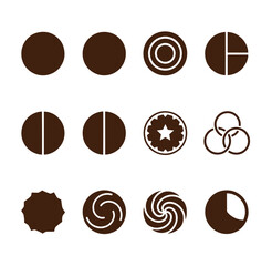 Fototapeta premium Collection of various brown circular shapes and icons on white background