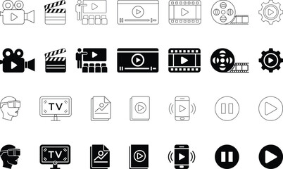 Video and Film Production Media Icons Set