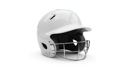 Fototapeta premium White Baseball Batting Helmet with Face Guard on White Background.