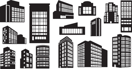 Collection of modern city skyscrapers and buildings illustration set