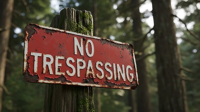 no trespassing sign in forest with trees