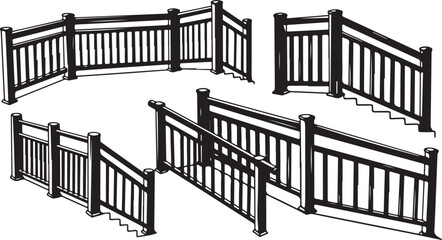 Fototapeta premium Various black metal fence and railing designs illustrated