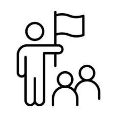 Leader holding a flag leading a group, linear icon. Leadership, goal achievement, success, and mission guidance. Editable stroke