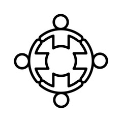 Four people holding hands in a circle, linear icon. Unity, community, global collaboration, and team harmony. Editable stroke