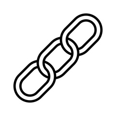 Three metal chain links connected, linear icon. Strength, security, connection, and reliable link representation. Editable stroke