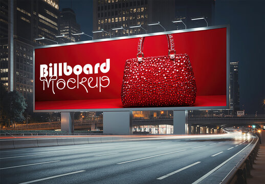 Night City Highway Billboard Mockup for Luxury Fashion