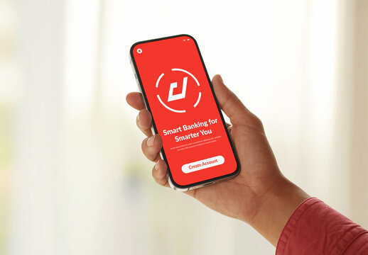 Smartphone Mockup Displaying Mobile Banking App Interface
