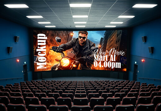 Wide Movie Screen Mockup in Empty Cinema Theater
