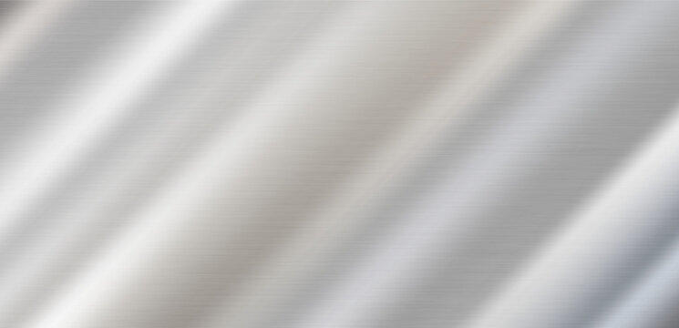 Brushed metal texture with fine horizontal grain, diagonal light streaks, and polished reflective gradient for industrial and modern design backgrounds