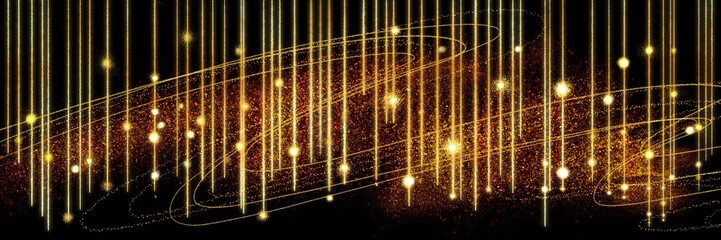 クリスマス風金のブラシストロークが輝く豪華,横長黒背景	