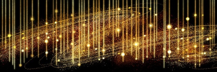 クリスマス風金のブラシストロークが輝く豪華,横長黒背景	