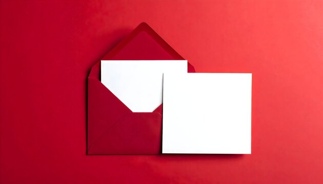 Deep red luxury envelope blank white wedding invitation card solid red background minimal