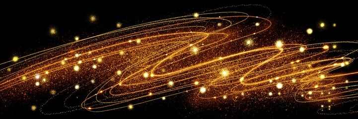 クリスマス風金のブラシストロークが輝く豪華,横長黒背景	