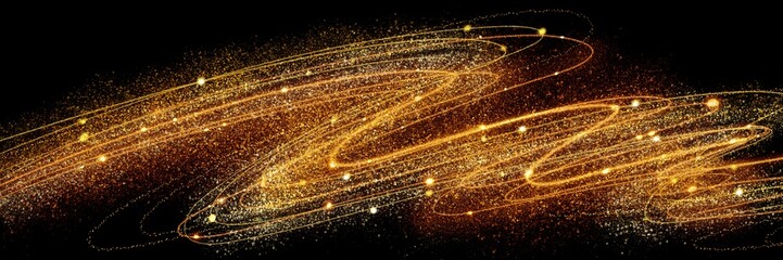 クリスマス風金のブラシストロークが輝く豪華,横長黒背景	