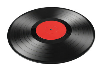 Vinyl record with a red center label isolated on transparent background