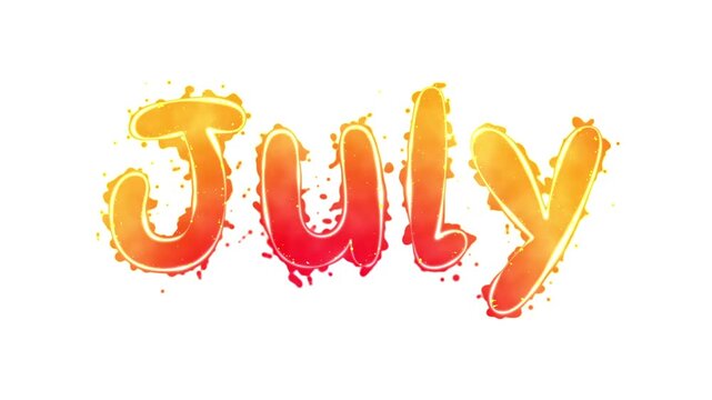 July colorful animated text on white background