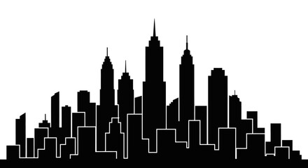 Fototapeta premium Abstract City Skyline Silhouette Design with Geometric Buildings on Isolated White Background
