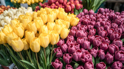 field of colorful tulips