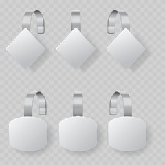 Realistic White Shelf Wobbler Mockup Set. Vector