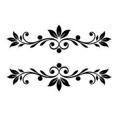 Elegant Black Floral Swirl Border Ornament, Vintage Decorative Element for Design