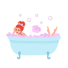 Woman taking a bubble bath. Vector Illustration for printing, backgrounds, covers and packaging. Image can be used for greeting cards, posters, stickers and textile. Isolated on white background.
