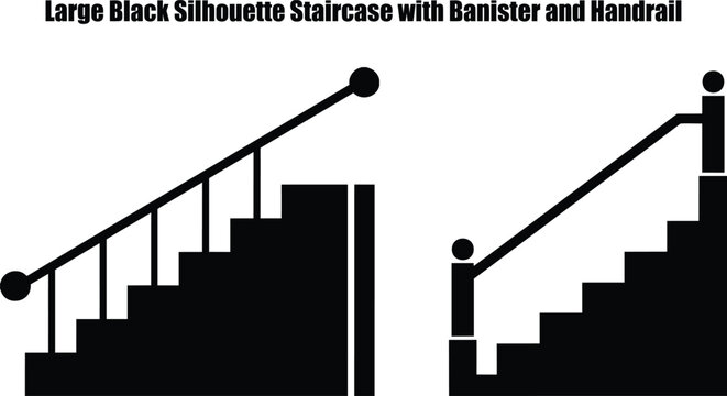 Two distinct large black silhouette staircases complete with banisters and handrails
