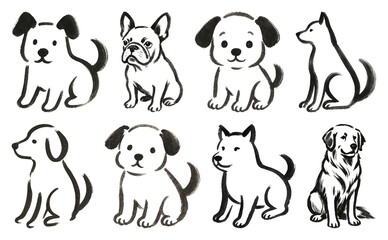 Fototapeta premium PNG Hand-drawn playful dog illustrations on transparent background
