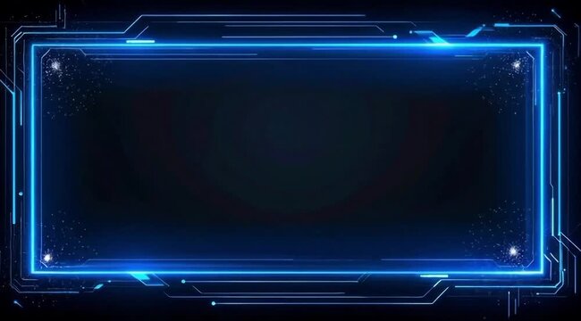 Futuristic Blue Neon HUD Frame with Digital Circuit Elements and Particles - Sci-Fi Technology Border
