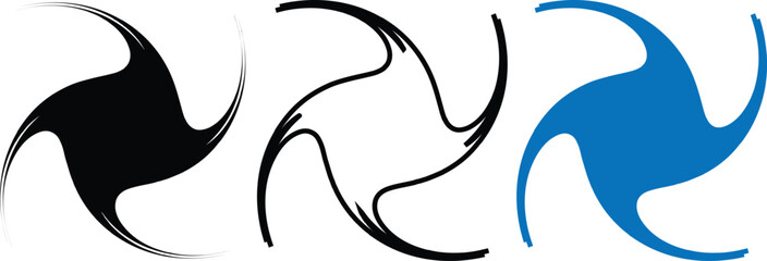 Obraz premium Dynamic stylized abstract swirls and wave patterns in black and blue isolated graphic design elements